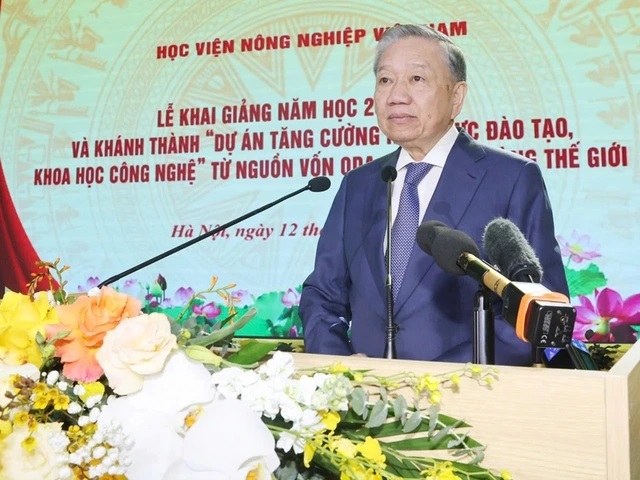 Tổng Bí thư, Chủ tịch nước Tô Lâm phát biểu tại lễ khai giảng năm học 2024 - 2025 của Học viện Nông nghiệp VN